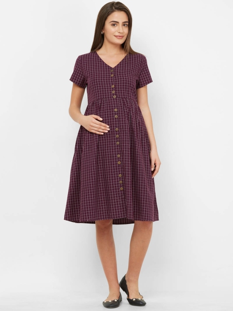 

Mystere Paris Women Maroon Checked Maternity Sheath Dress