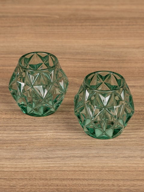 

Pure Home and Living Set of 2 Green and Gold Glass T-Light Holders