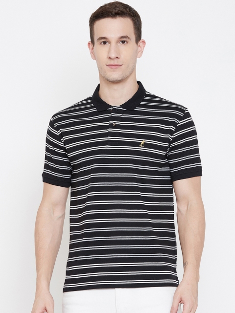 

HARBORNBAY Men Black & White Striped Polo Collar T-shirt