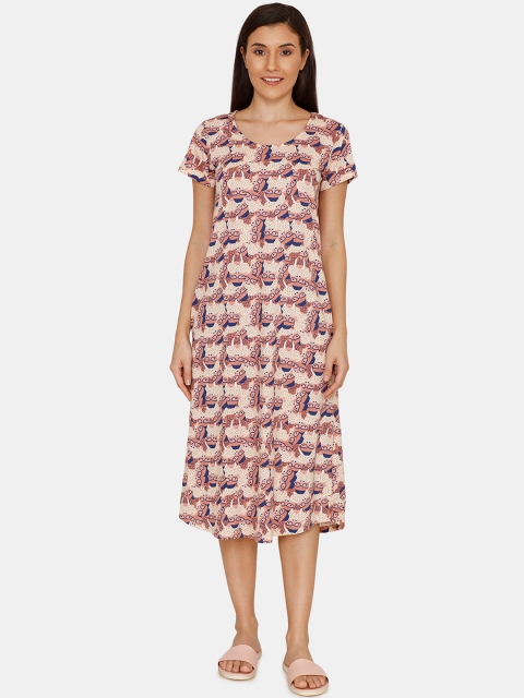 

Zivame Brown & Blue Printed Nightdress ZI605Y
