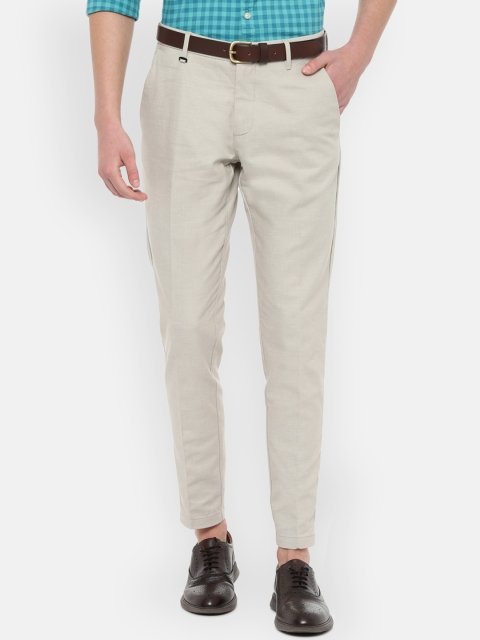 

Louis Philippe Sport Men Cream-Coloured Slim Fit Self Design Regular Trousers