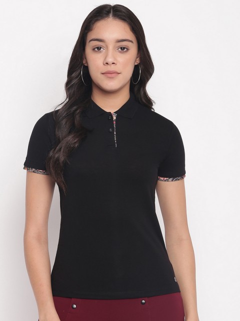 

Miss Grace Women Black Solid Polo Collar T-shirt