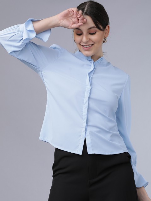 

Tokyo Talkies Women Blue Regular Fit Solid Casual Shirt