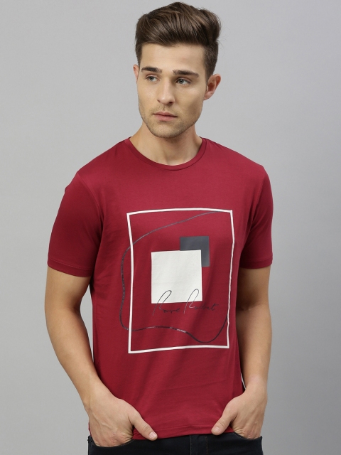 

RARE RABBIT Men Maroon & White Printed Round Neck T-shirt