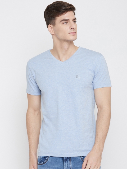 

Octave Men Blue Solid V-Neck T-shirt