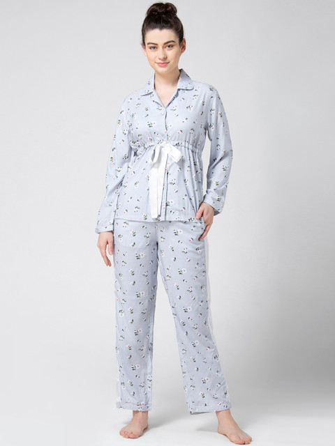 

ADORENITE Women Baby Blue Floral Print Night suit