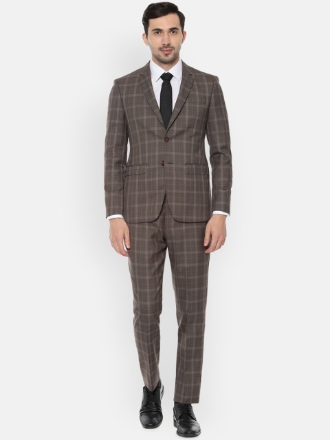 

Louis Philippe Men Brown Checked Slim-Fit Single-Breasted Formal Suit