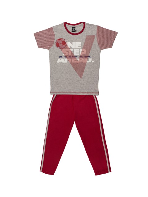 

Todd N Teen Boys Grey Melange & Red Printed T-shirt with Trousers