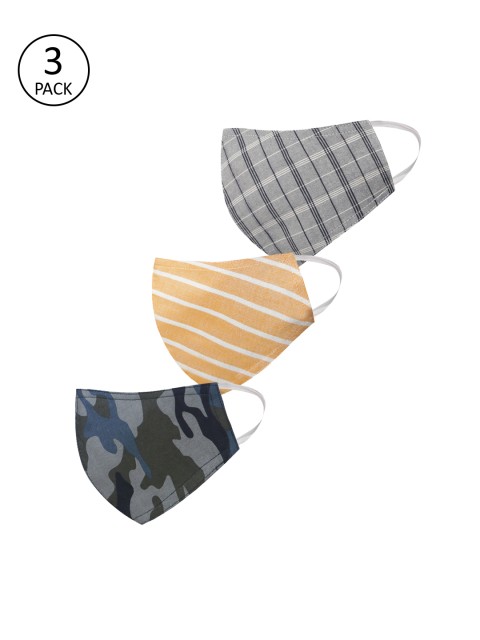 

VASTRAMAY Unisex 3 Pcs 3 -Ply Reusable Protective Outdoor Cotton Masks, Grey