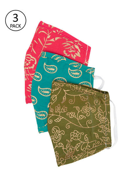 

Myshka Unisex 3 Pcs Printed 3-Ply Reusable Cloth Masks, Olive