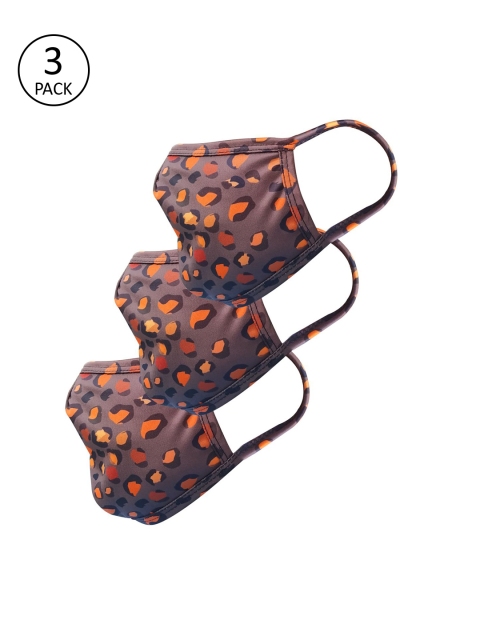 

nestroots Unisex Brown Printed 3 Pcs 2-Ply Reusable Cloth Mask
