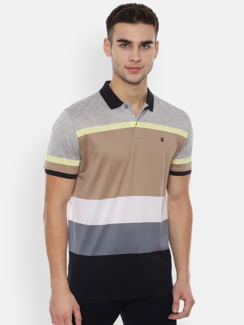 

Louis Philippe Sport Men Grey & Brown Colourblocked Slim Fit Polo Collar T-shirt