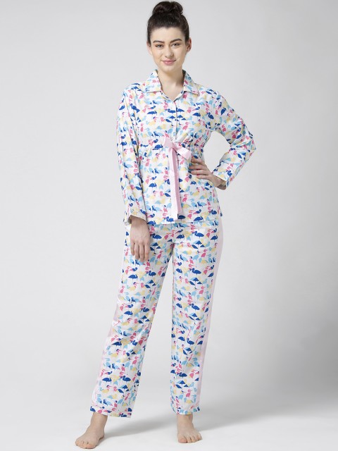 

ADORENITE Women White Printed Night suit