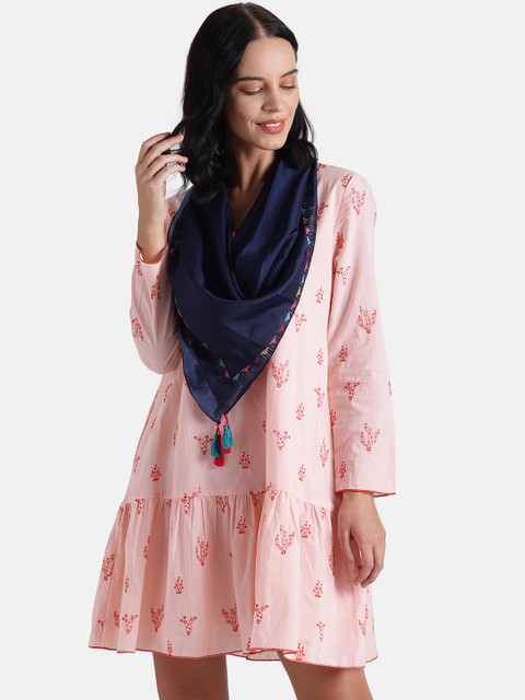 

Chumbak Women Navy Blue Solid Scarf with Tasseled Border