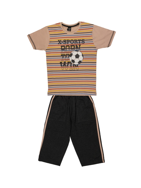 Todd N Teen Boys Peach-Coloured & Black Printed T-shirt with Trousers