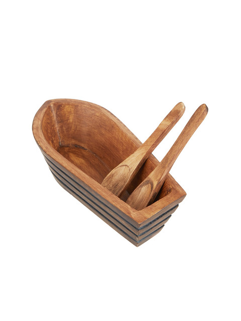 

SONG BIRD Brown Floating Boat Platter With 2 Spoons