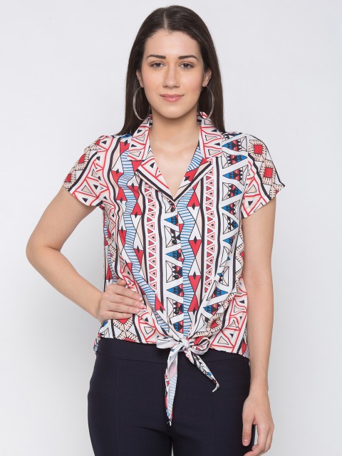 

Globus Women White & Red Regular Fit Printed Casual Shirt