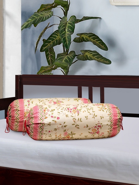 

Rajasthan Decor Set Of 2 Cream-Coloured & Green Screen Printed Bolster Covers