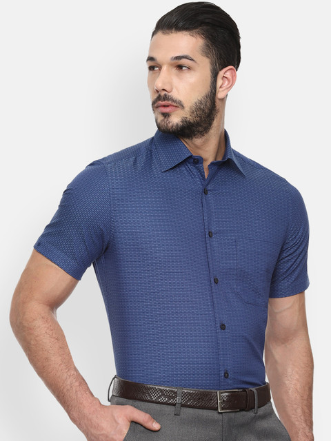 

Louis Philippe Men Blue Self Design Formal Shirt