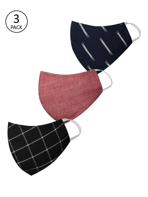

VASTRAMAY Unisex 3 Pcs Printed 3-Ply Anti-Pollution Reusable Cloth Masks, Black