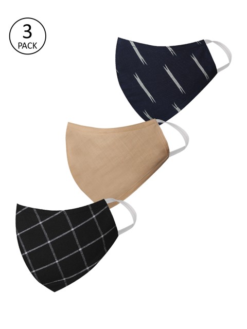 

VASTRAMAY Unisex 3 Pcs 3-Ply Anti-Pollution Reusable Cloth Masks, Navy blue
