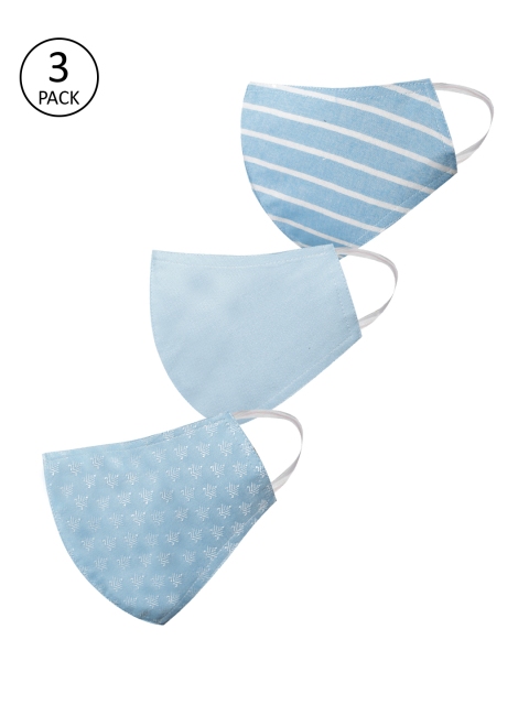 

VASTRAMAY Unisex 3 Pcs Blue Printed 3-Ply Anti-Pollution Reusable Cloth Masks