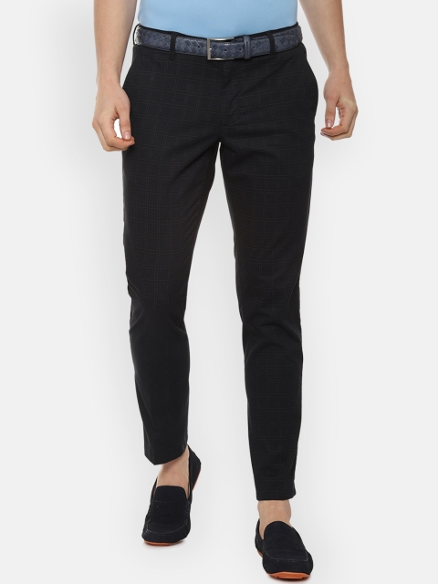 Louis Philippe Sport Men Black Slim Fit Checked Regular Trousers