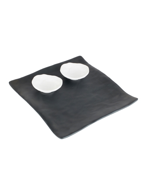 

SONG BIRD Black & White Textured 3 Piece Dual Dip Platter Set
