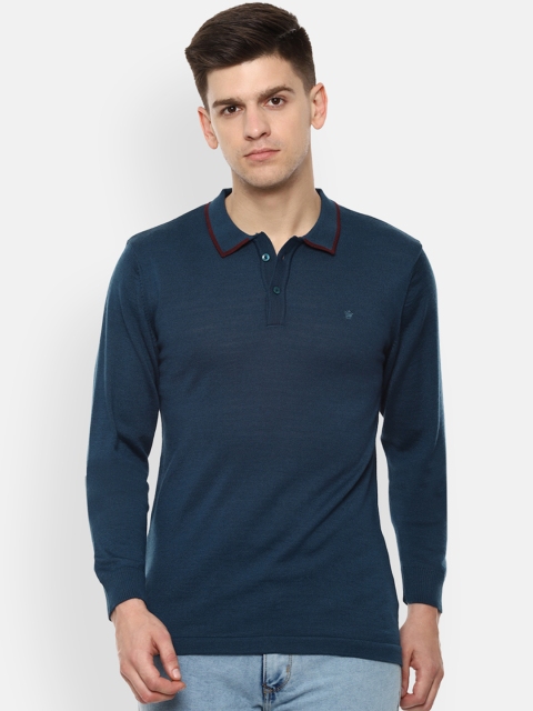 

Louis Philippe Men Teal Green Solid Polo Collar T-shirt