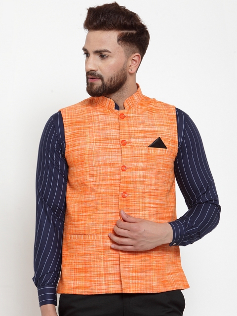 

KLOTTHE Men Orange Printed Nehru Jacket