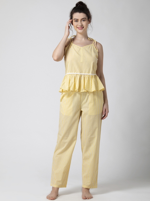 

ADORENITE Women Yellow Checked Night suit