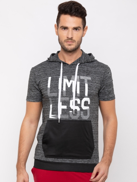 

Globus Men Black & Grey Printed Slim Fit Hood T-shirt