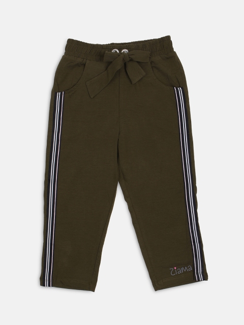 

Ziama Girls Olive Green Solid Regular Fit Capris With Side Stripes