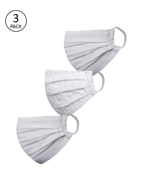 

VASTRAMAY Adults 3 Pcs White Embroidered 2-Ply Reusable Anti-Pollution Cloth Masks