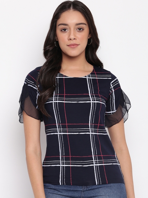 

Miss Grace Women Navy Blue Checked Top