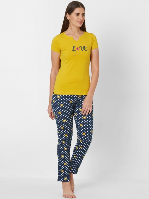 

Sweet Dreams Women Mustard Yellow & Navy Blue Printed Night suit