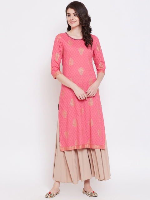 

Desi Rang Women Pink Printed Straight Kurta