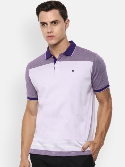 

Louis Philippe Men Lavender Purple Colourblocked Polo Collar Pure Cotton T-shirt