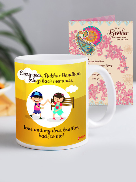 

Archies Yellow & White Printed Ceramic Raksha Bandhan Mug Gift Combo