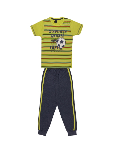 

Todd N Teen Boys Green & Navy Blue Printed T-shirt with Pyjamas