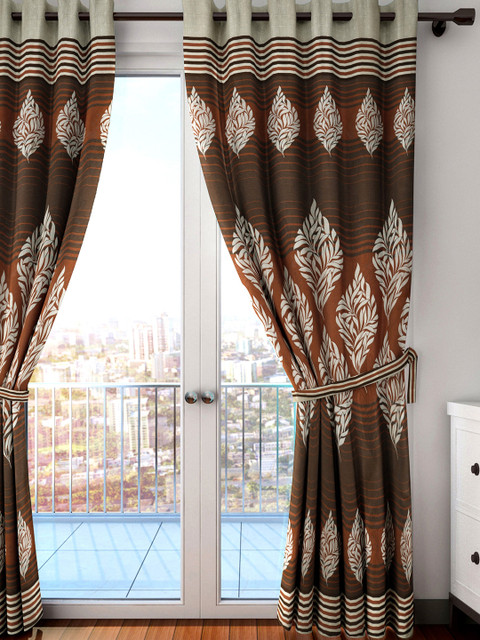

HOUZZCODE Brown & Off-White Single Black Out Long Door Curtain