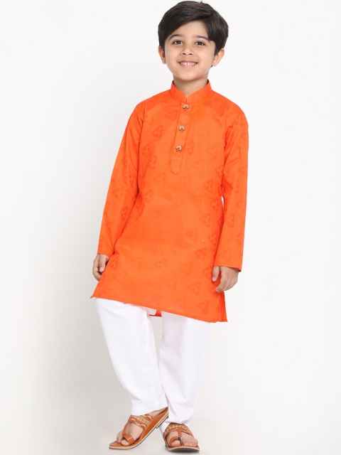 

JBN Creation Boys Orange & White Self Design Kurta with Pyjamas