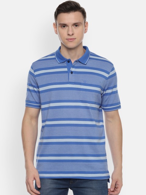 

Louis Philippe Men Blue Striped Polo Collar T-shirt
