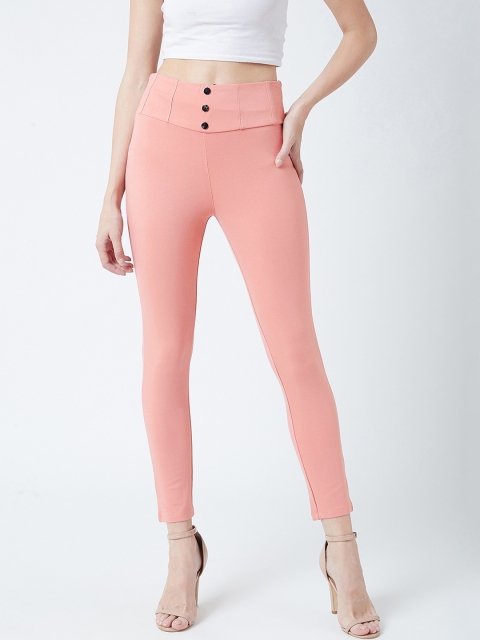 

Devis Women Peach-Coloured Solid Skinny-Fit Denim Jeggings