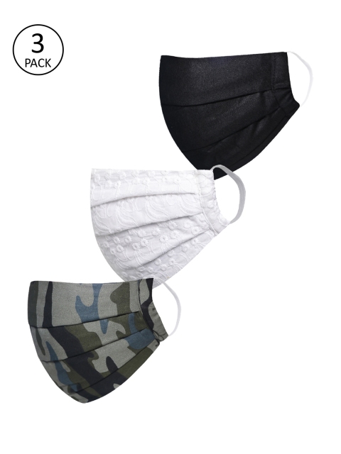 

VASTRAMAY Unisex 3 Pcs 2 -Ply Reusable Embroidered Cotton Masks, Grey