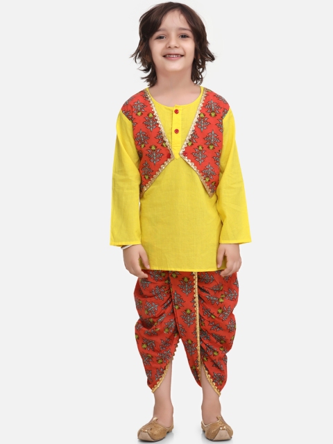 

BownBee Boys Yellow & Mustard Orange Printed Kediyu