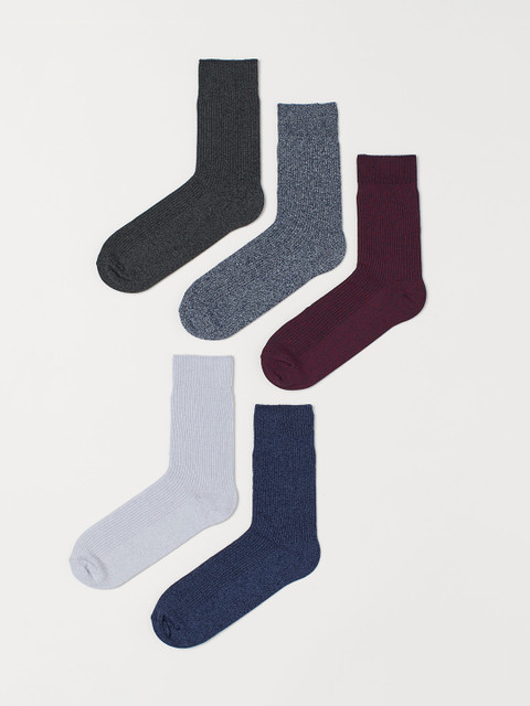 

H&M Men Multicoloured 5-Pack Solid Socks, Multi