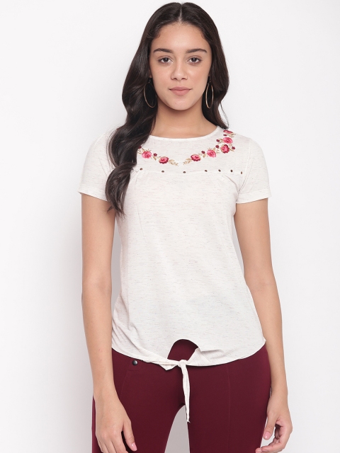 

Miss Grace Women & Pink Off-White Embroidered Top