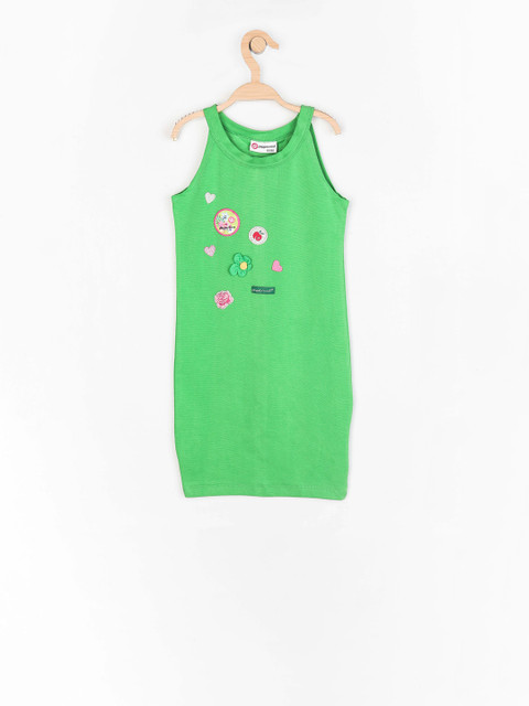 

Peppermint Girls Green Solid Sheath Dress with Applique Detail