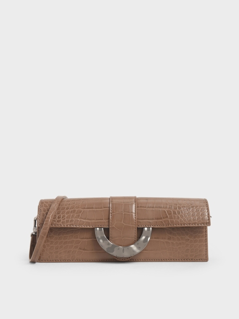 

CHARLES & KEITH Brown Animal Skin Textured Foldover Clutch